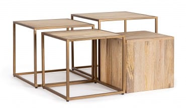 Bizzotto Set di 4 tavolini da caffè Jaidev Naturale