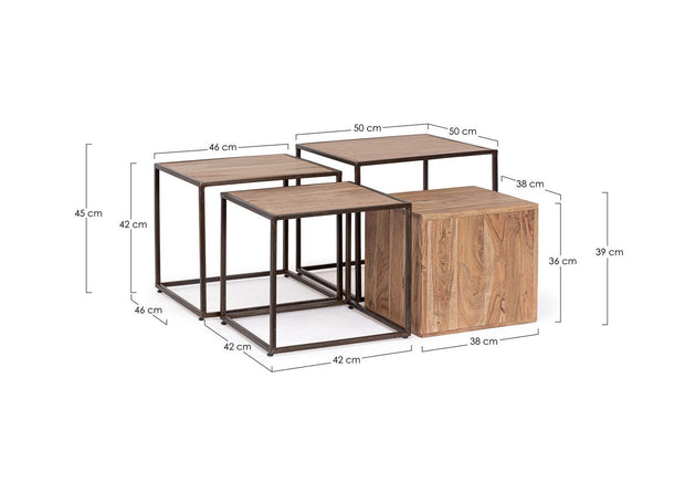 Bizzotto Set di 4 tavolini da caffè Janak Naturale