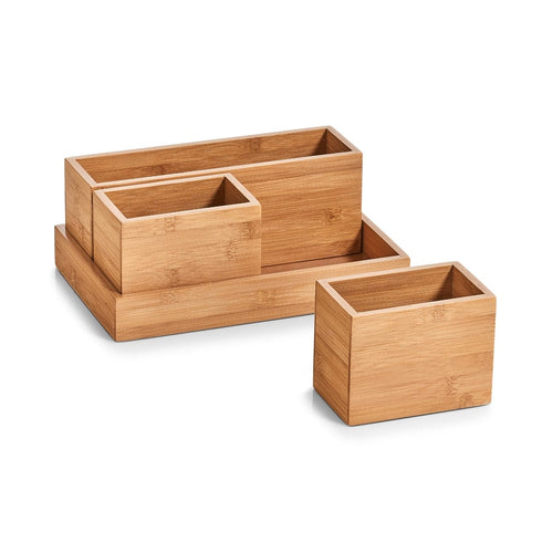 Set di accessori da scrivania, Bambù, 4 pezzi, L28xP17,7xH11 cm