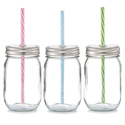 Set di barattoli countrystyle con coperchio e cannuccia, 470 ml, 3 pezzi
