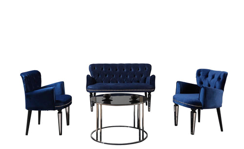 Set divano e 2 poltrone 4 posti in tessuto Belinda Blu