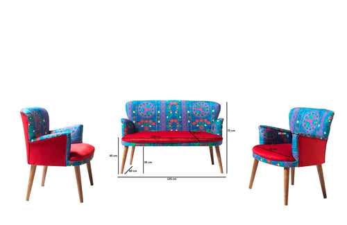 Set divano e 2 poltrone 4 posti in tessuto Etnik Multicolore