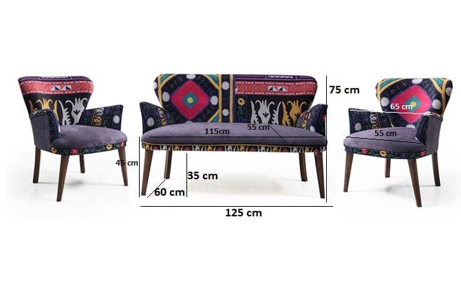 Set divano e 2 poltrone 4 posti in tessuto Etnik Multicolore (3)