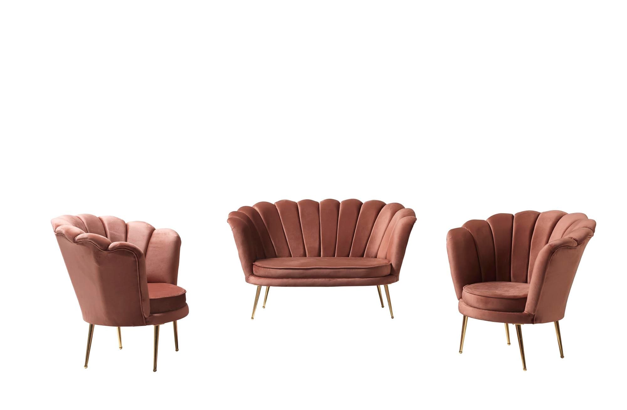 Set divano e 2 poltrone 4 posti in tessuto Inci Rosa
