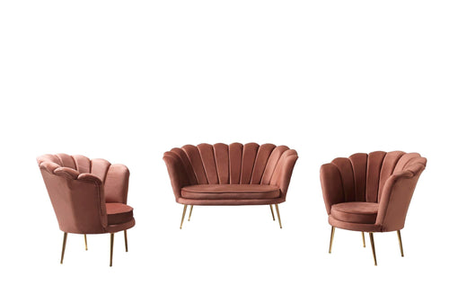 Set divano e 2 poltrone 4 posti in tessuto Inci Rosa