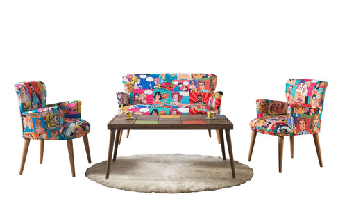 Set divano e 2 poltrone 4 posti in tessuto Morneo Multicolore (1)