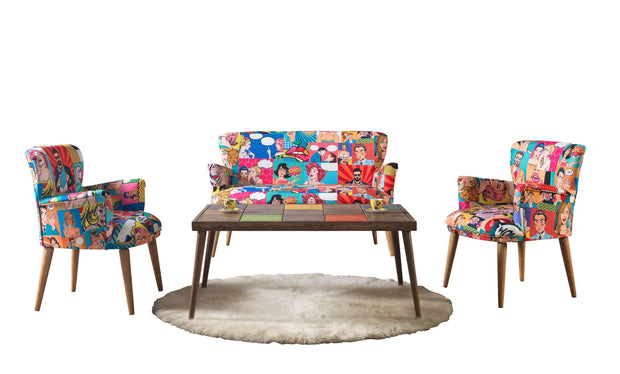 Set divano e 2 poltrone 4 posti in tessuto Morneo Multicolore (1)