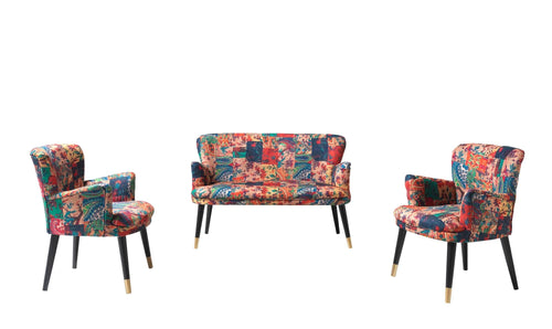 Set divano e 2 poltrone 4 posti in tessuto Patchwork Multicolore
