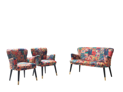 Set divano e 2 poltrone 4 posti in tessuto Patchwork Multicolore (1)
