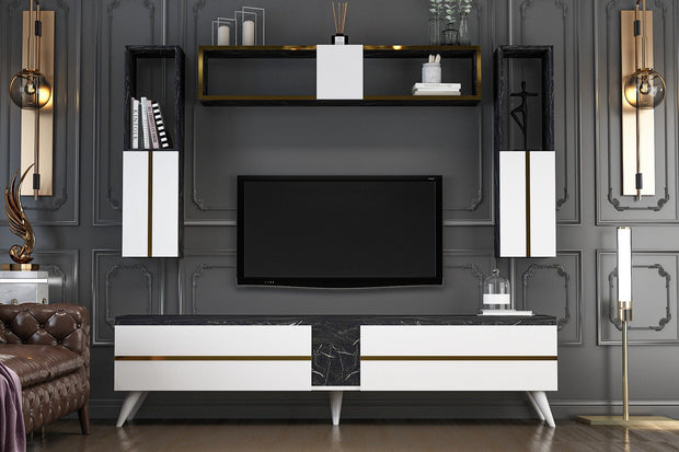 Set mobili soggiorno Albena Nero, 4 pezzi (1)