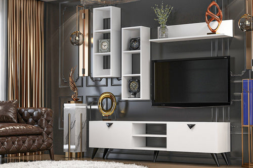 Set mobili soggiorno Alvin Bianco, 4 pezzi