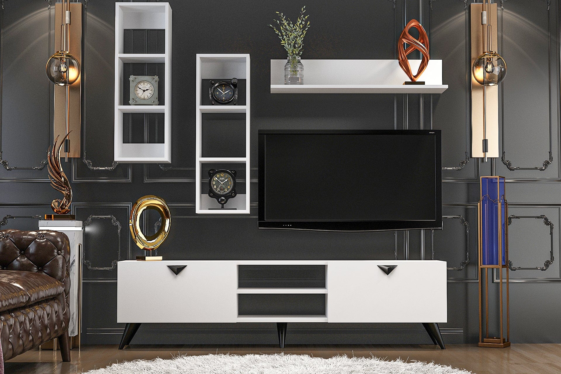 Set mobili soggiorno Alvin Bianco, 4 pezzi (1)