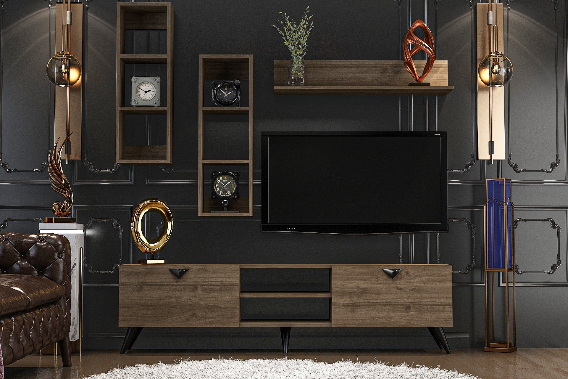 Set mobili soggiorno Alvin Noce, 4 pezzi (1)