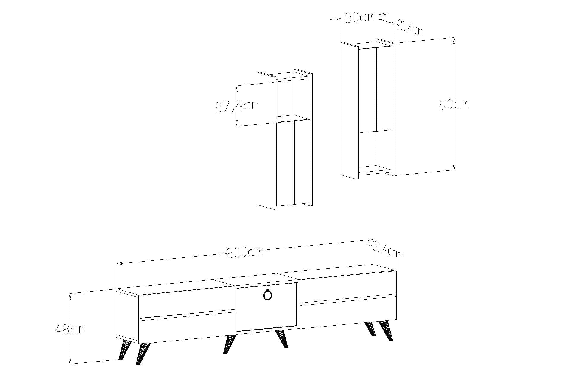 Set mobili soggiorno Asgard Antracite, 3 pezzi (3)