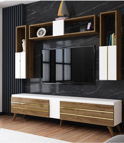 Set mobili soggiorno Assos Noce, 4 pezzi