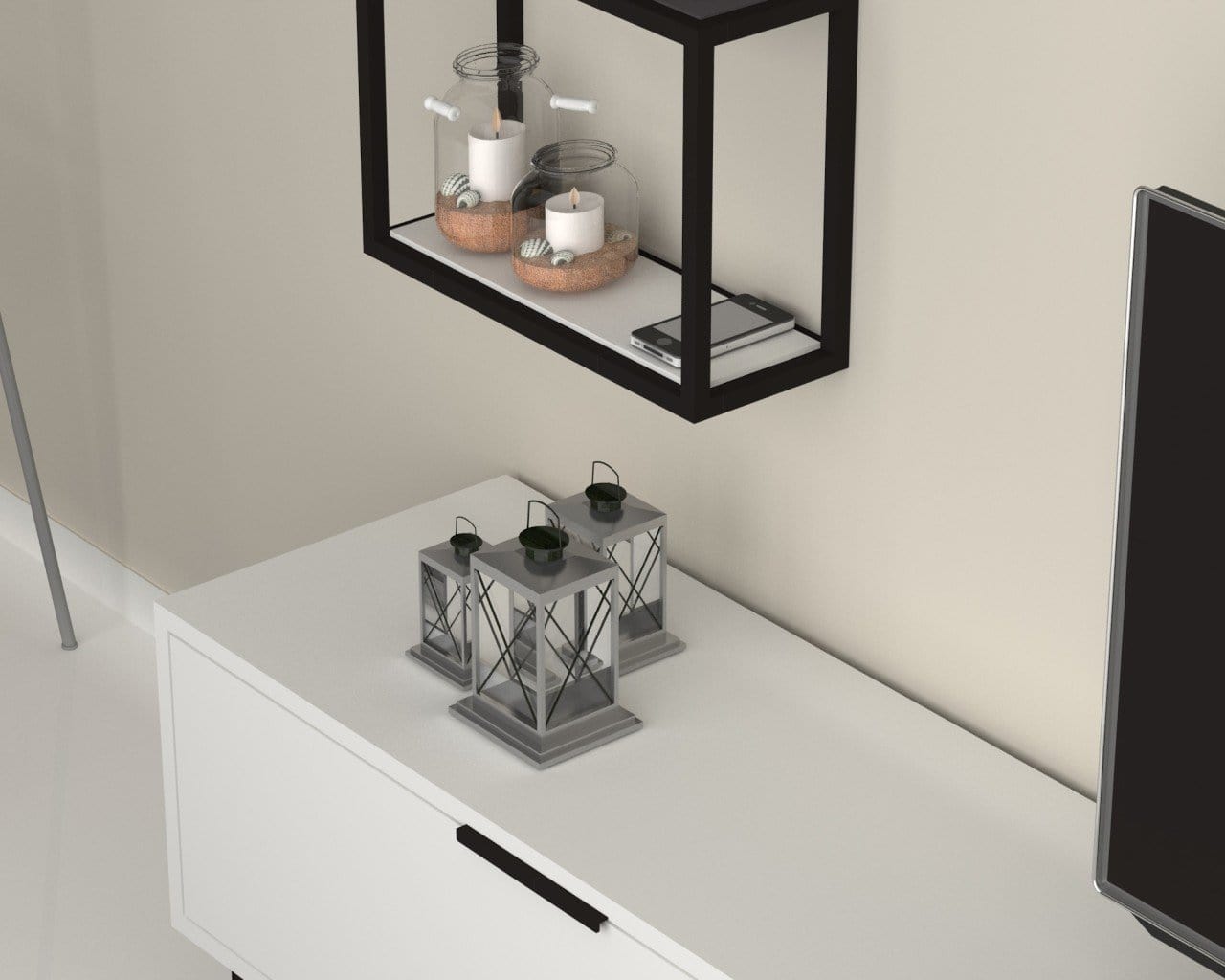Set mobili soggiorno Denza Bianco, 3 pezzi (3)