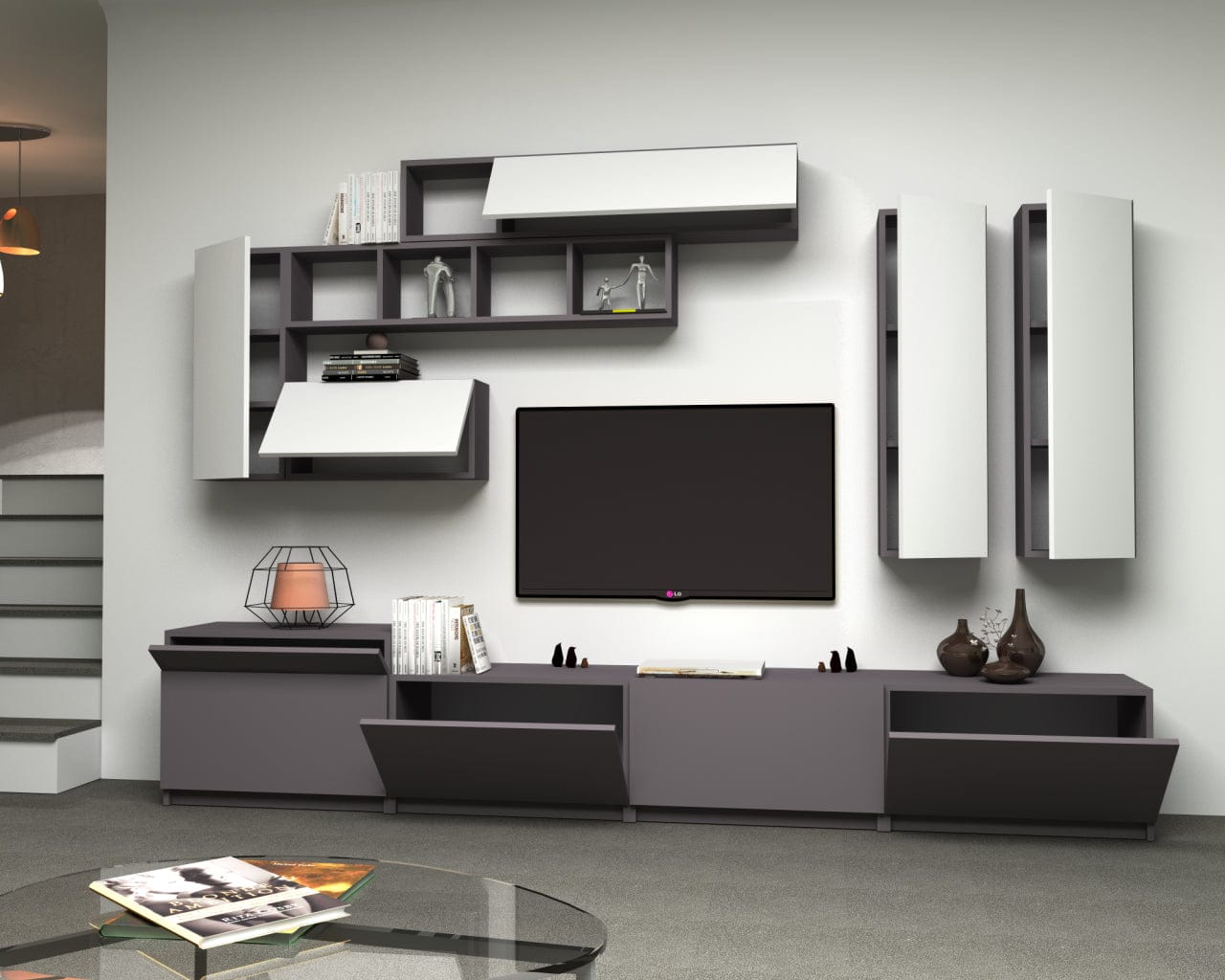 Set mobili soggiorno Domino Antracite, 4 pezzi (2)