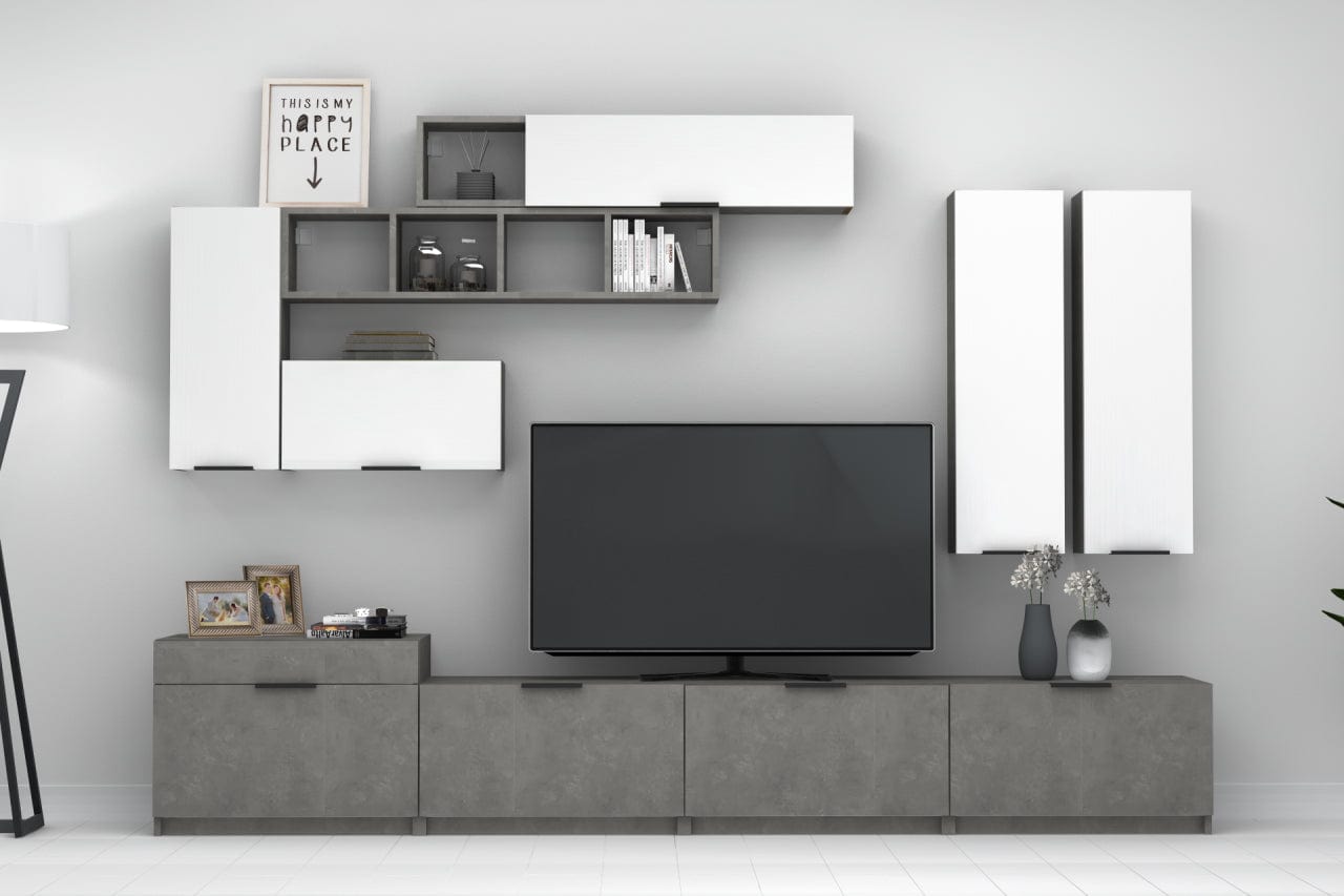 Set mobili soggiorno Domino Grigio, 4 pezzi