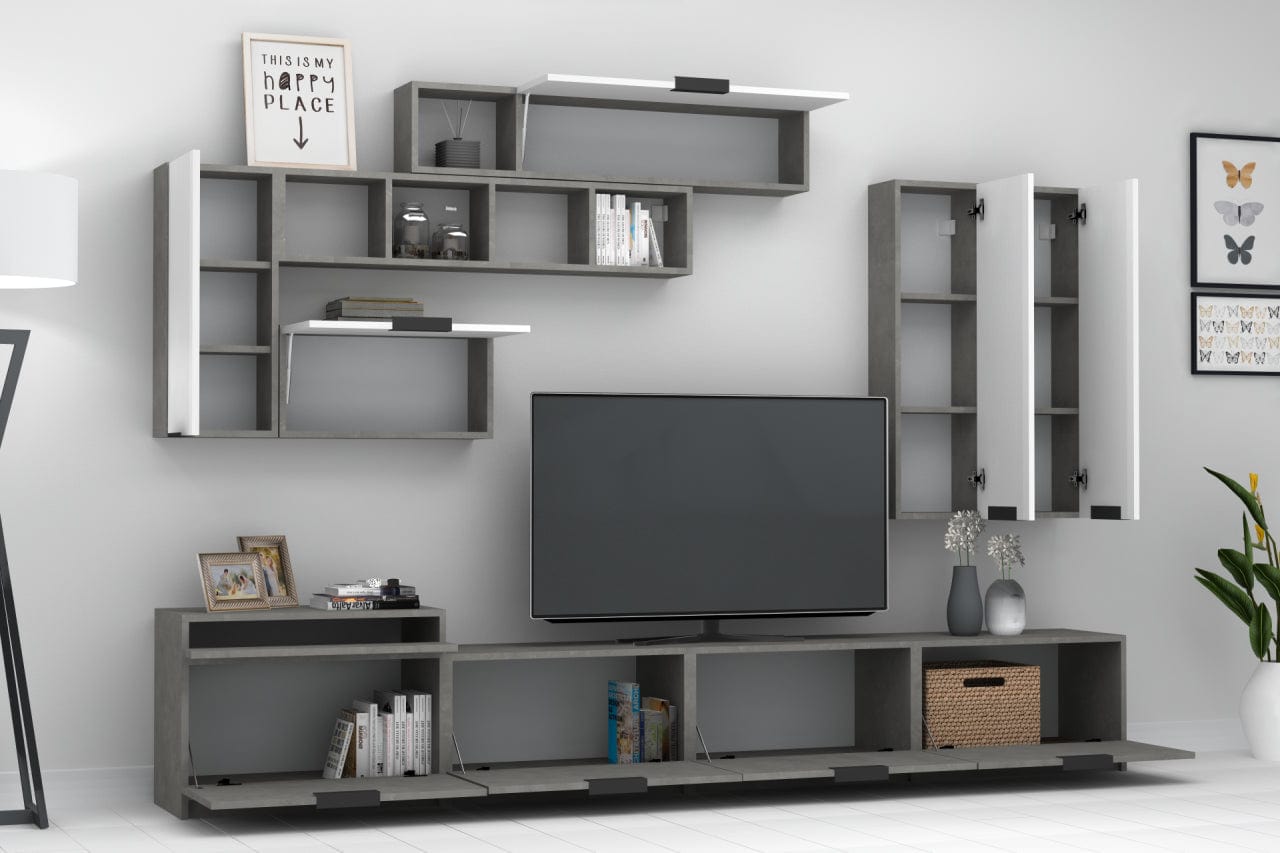 Set mobili soggiorno Domino Grigio, 4 pezzi (2)