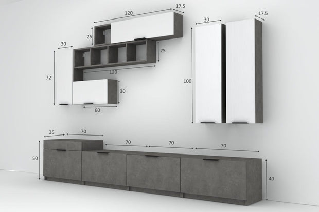 Set mobili soggiorno Domino Grigio, 4 pezzi (3)