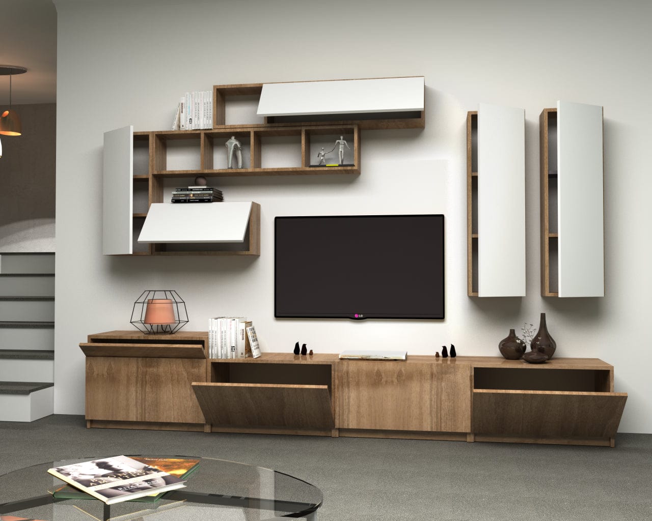 Set mobili soggiorno Domino Noce, 4 pezzi (2)