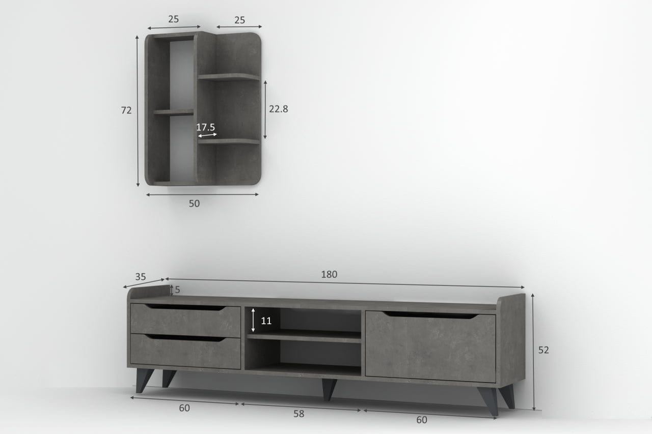 Set mobili soggiorno Doruk Grigio, 2 pezzi (3)
