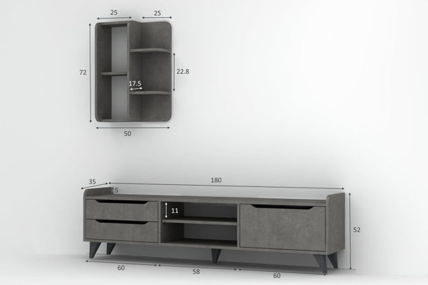 Set mobili soggiorno Doruk Grigio, 2 pezzi (3)