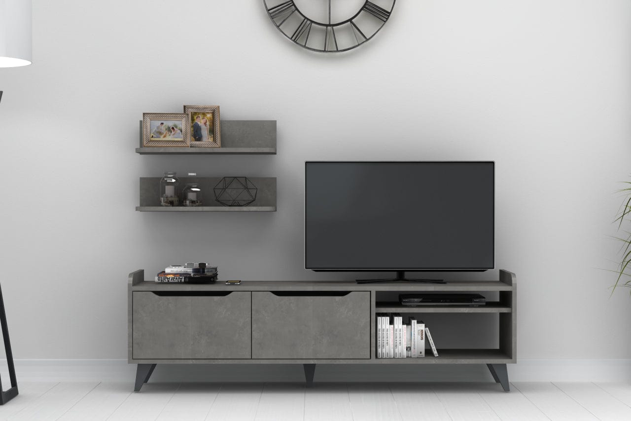 Set mobili soggiorno Doruk Grigio, 3 pezzi