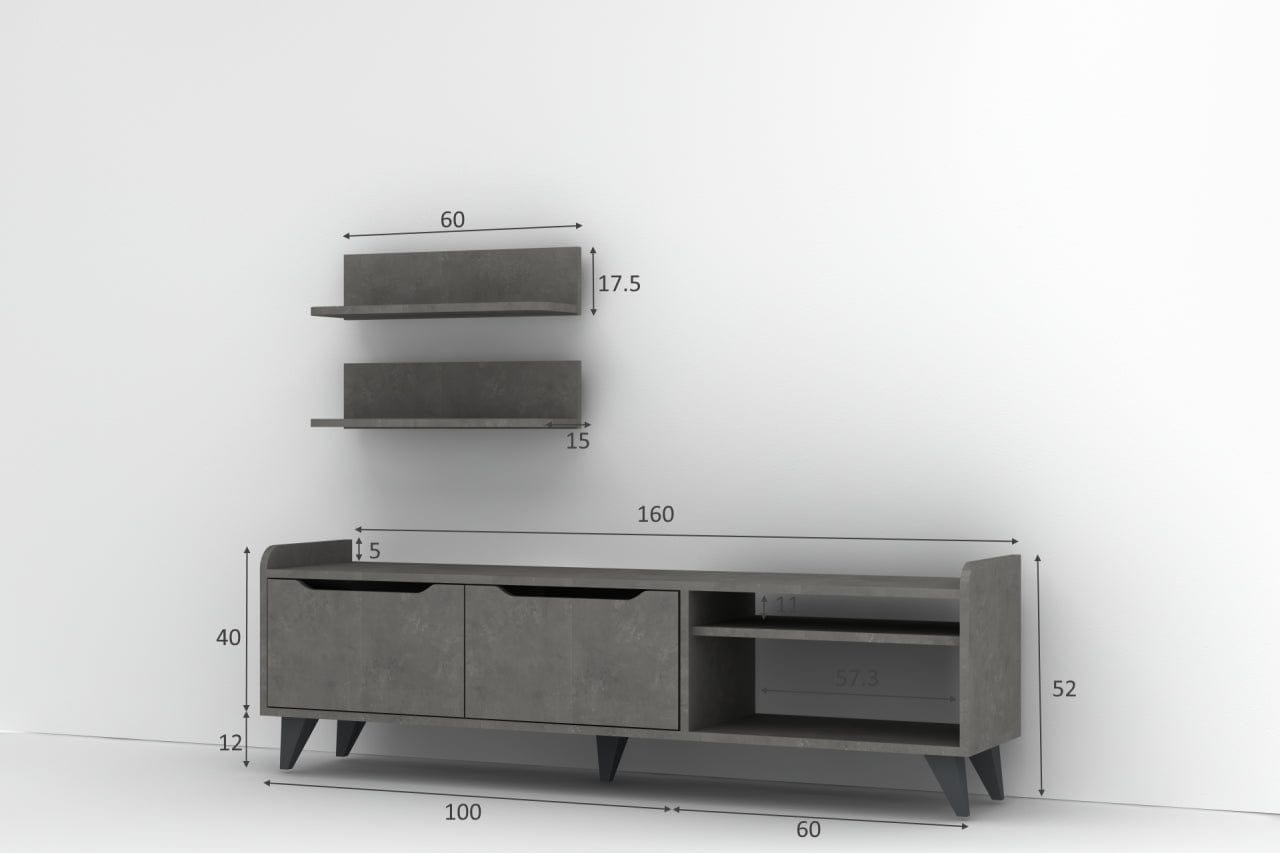 Set mobili soggiorno Doruk Grigio, 3 pezzi (3)