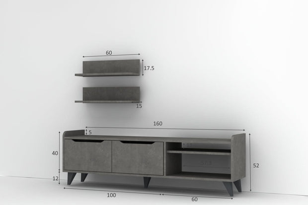 Set mobili soggiorno Doruk Grigio, 3 pezzi (3)