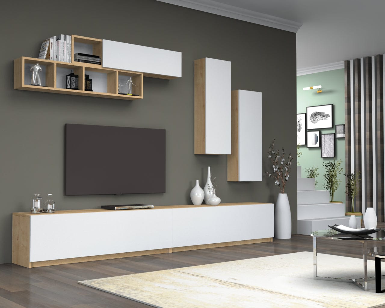 Set mobili soggiorno Ege Bianco, 5 pezzi