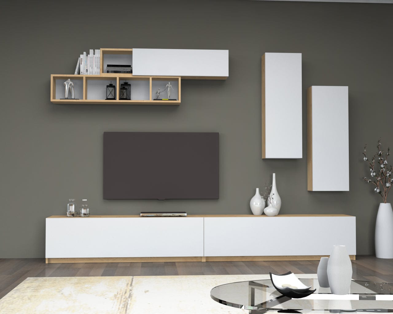 Set mobili soggiorno Ege Bianco, 5 pezzi (2)