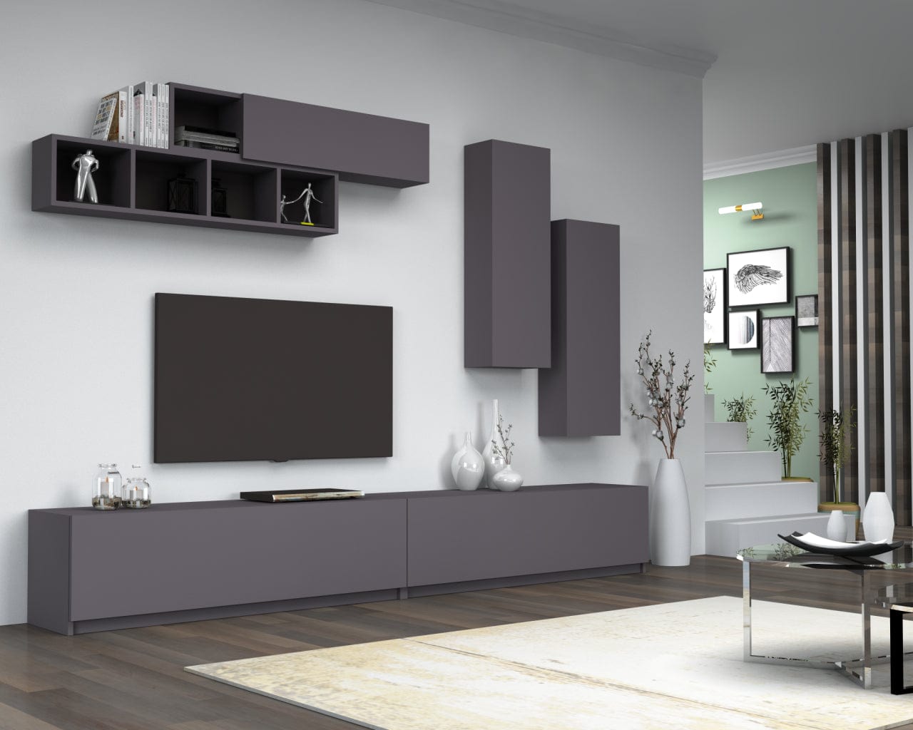 Set mobili soggiorno Ege Grigio, 5 pezzi