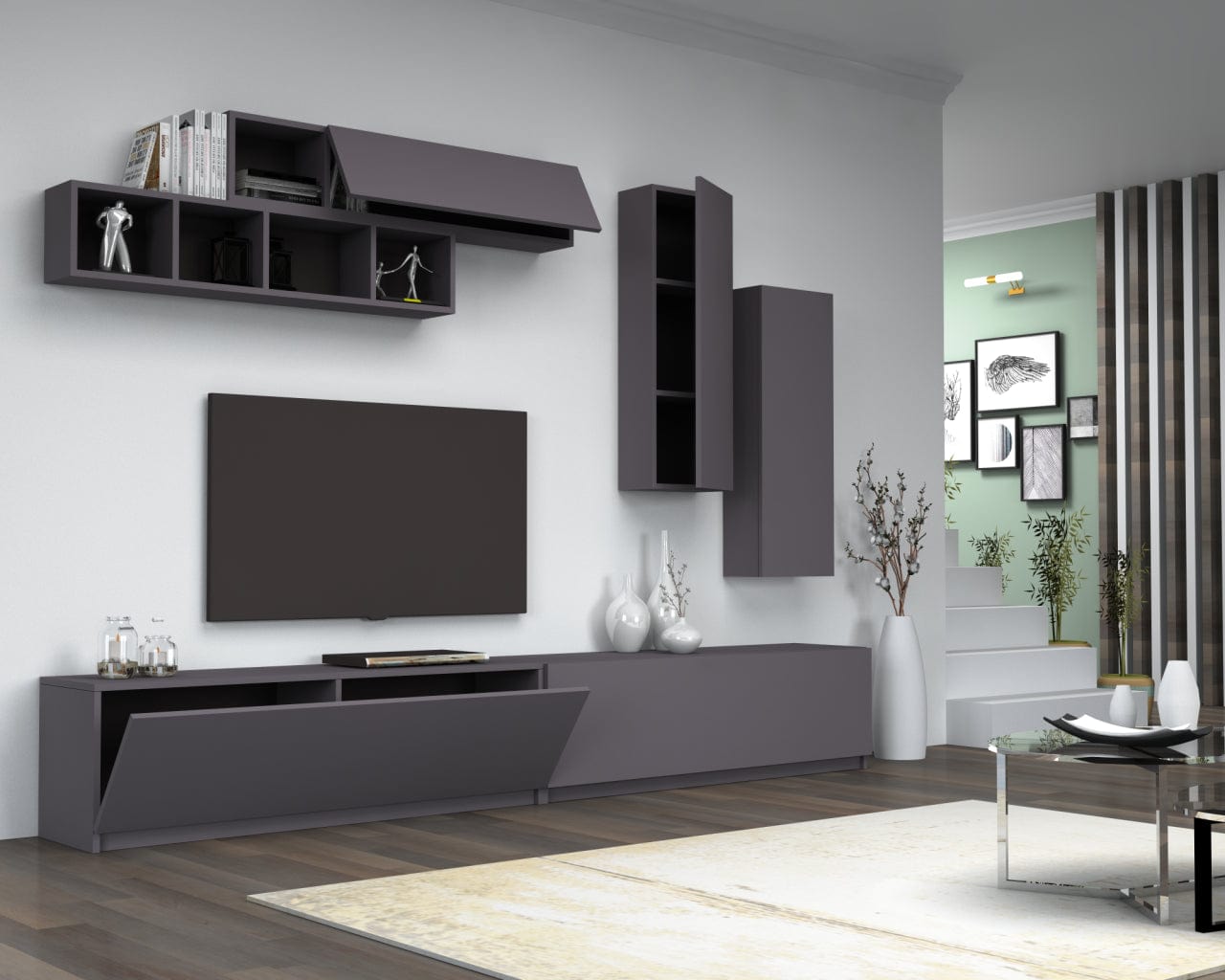 Set mobili soggiorno Ege Grigio, 5 pezzi (1)