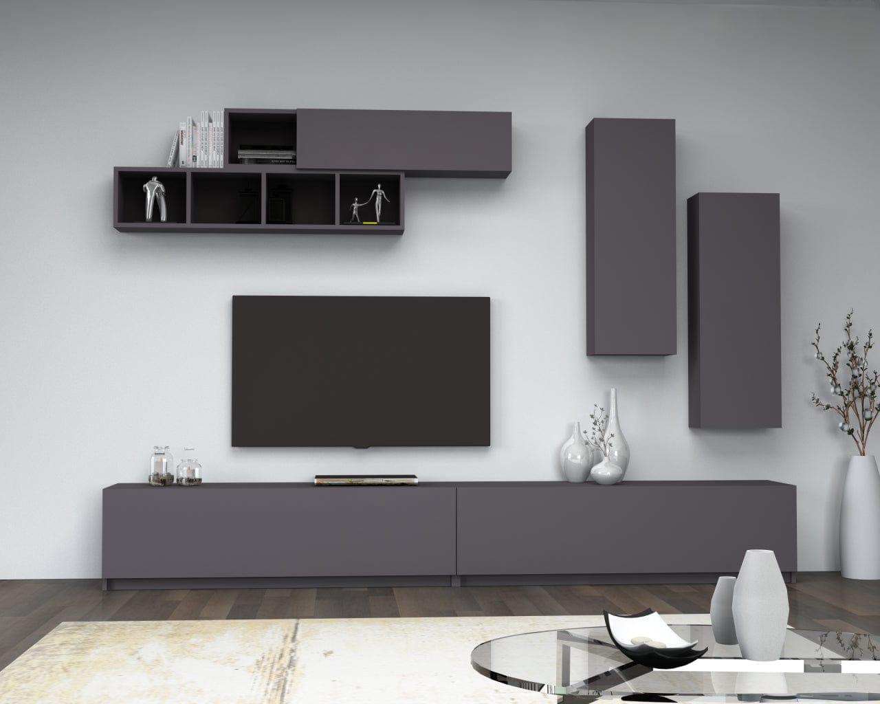 Set mobili soggiorno Ege Grigio, 5 pezzi (2)