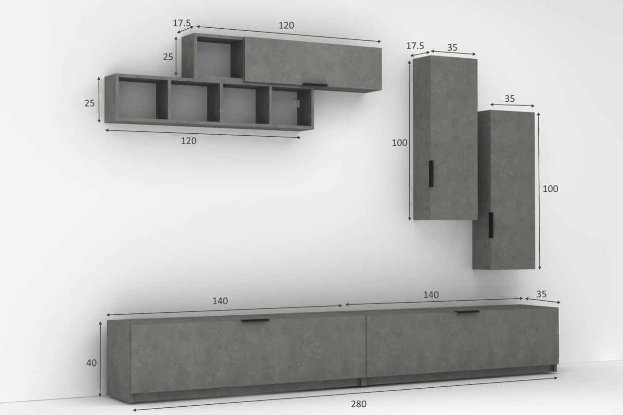 Set mobili soggiorno Ege Grigio, 5 pezzi (3)