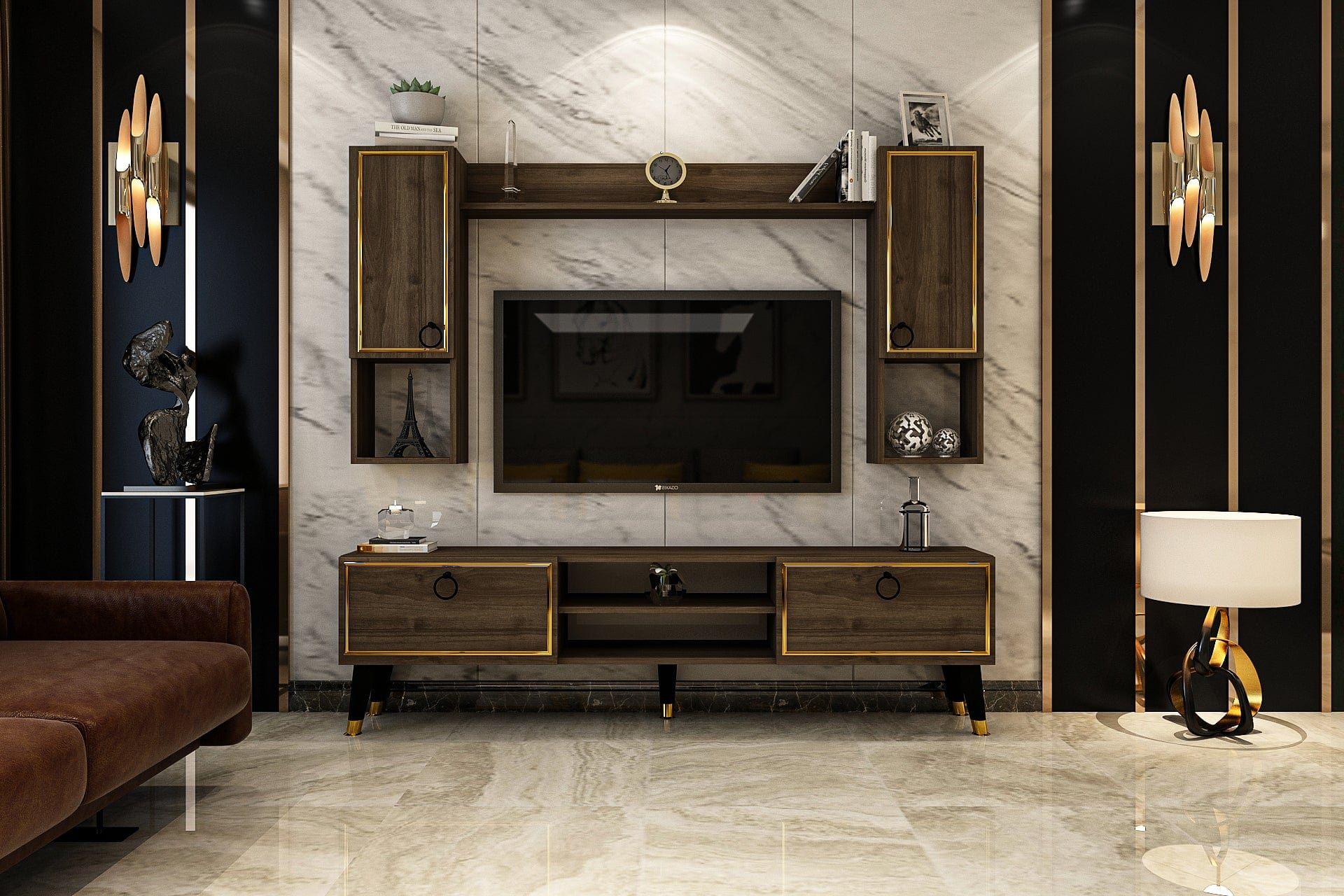 Set mobili soggiorno Helsinki Noce, 4 pezzi