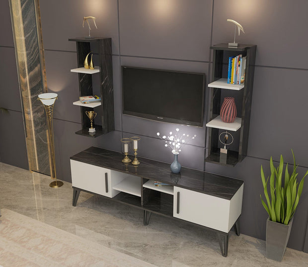 Set mobili soggiorno Istanbul Bianco e Nero, 3 pezzi (1)