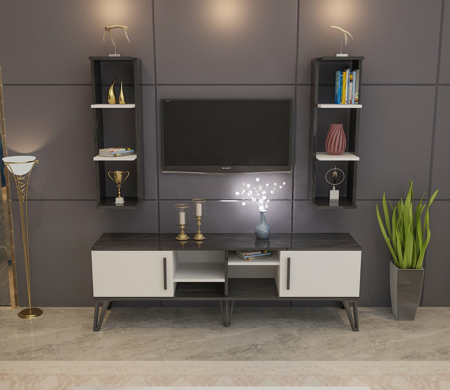 Set mobili soggiorno Istanbul Bianco e Nero, 3 pezzi (2)