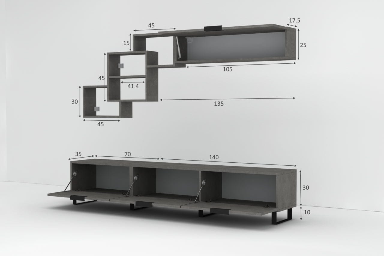 Set mobili soggiorno Losta Grigio, 2 pezzi (3)