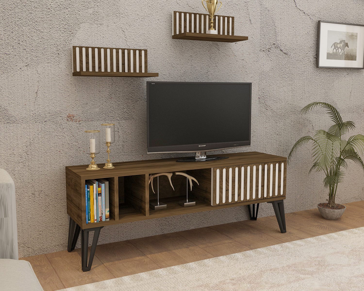 Set mobili soggiorno Malen Noce, 3 pezzi (3)