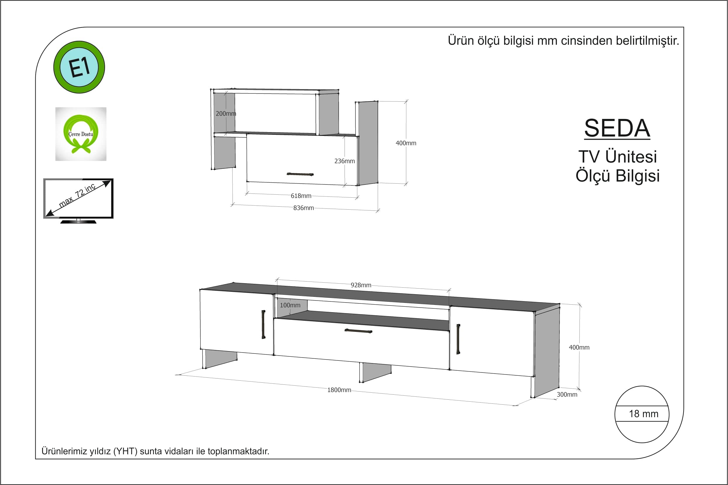 Set mobili soggiorno Seda Bianco, 2 pezzi (2)