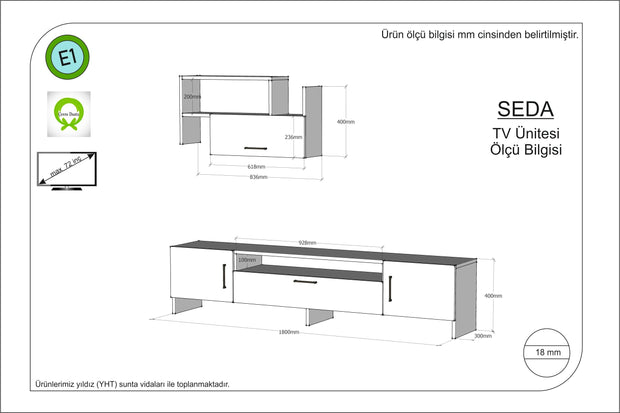 Set mobili soggiorno Seda Bianco, 2 pezzi (2)