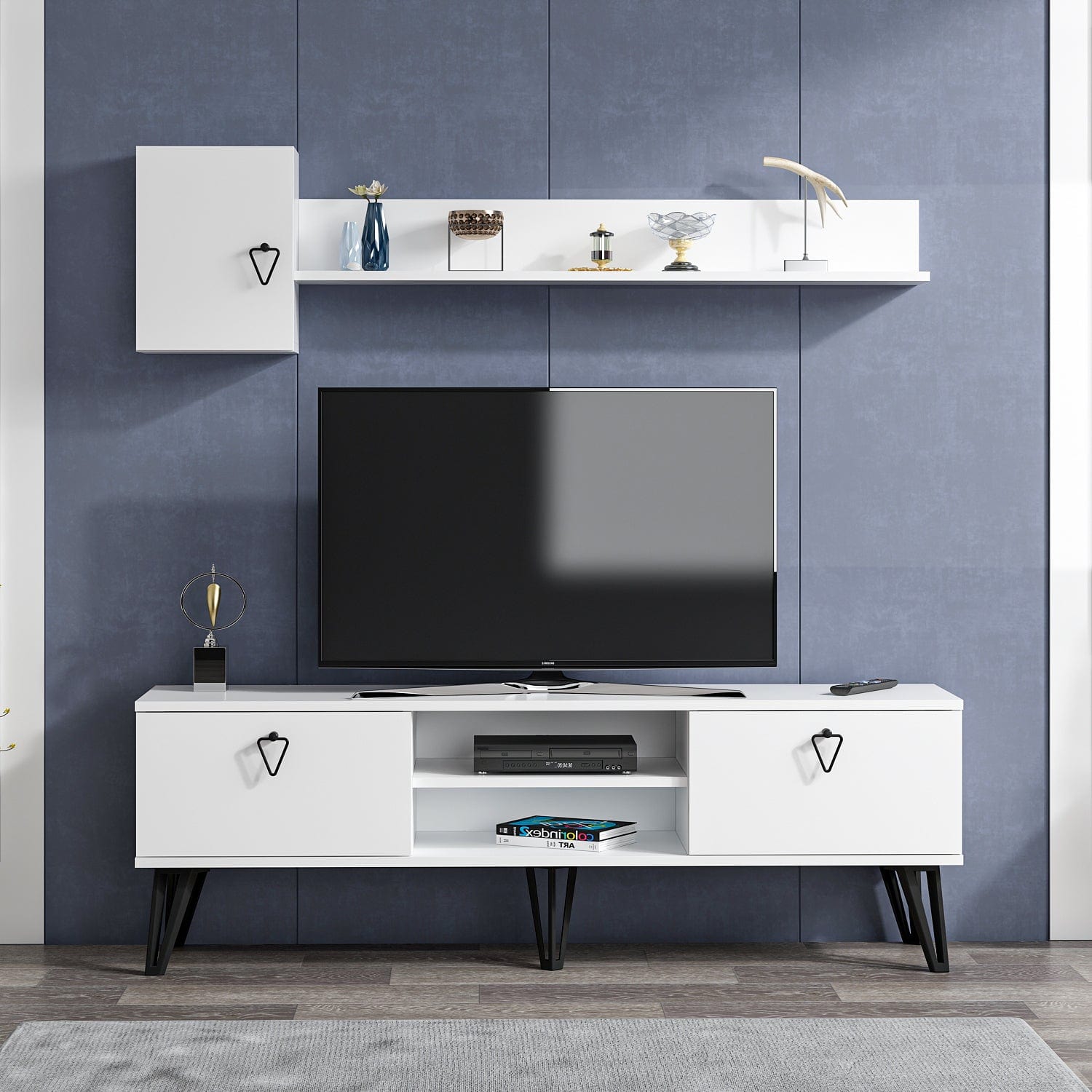 Set mobili soggiorno Tanjant Bianco e Nero, 3 pezzi