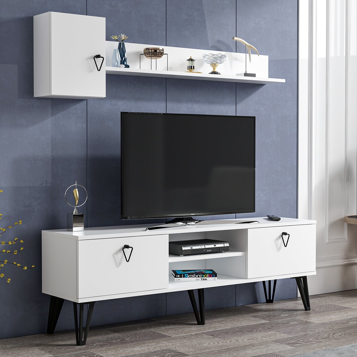 Set mobili soggiorno Tanjant Bianco e Nero, 3 pezzi (2)