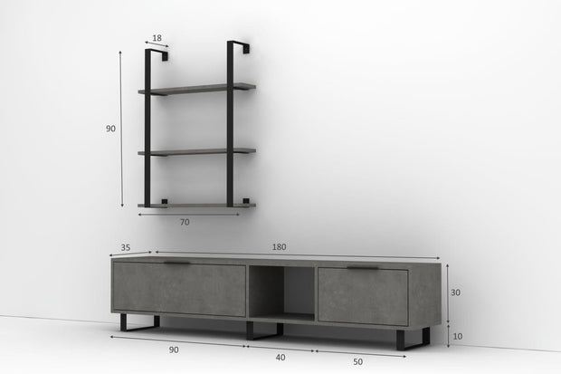 Set mobili soggiorno Zeon Grande Grigio, 2 pezzi (3)