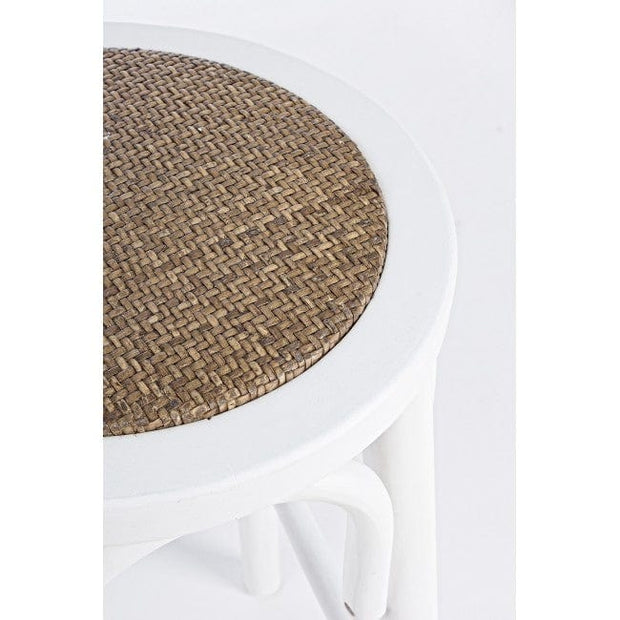 Bizzotto Sgabello da bar in legno e rattan Circle Bianco