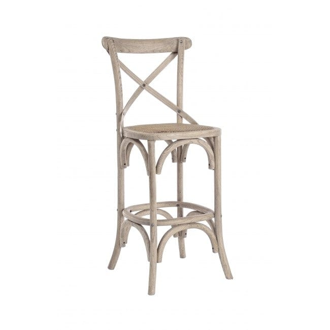Bizzotto Sgabello da bar in legno e rattan Cross Grigio