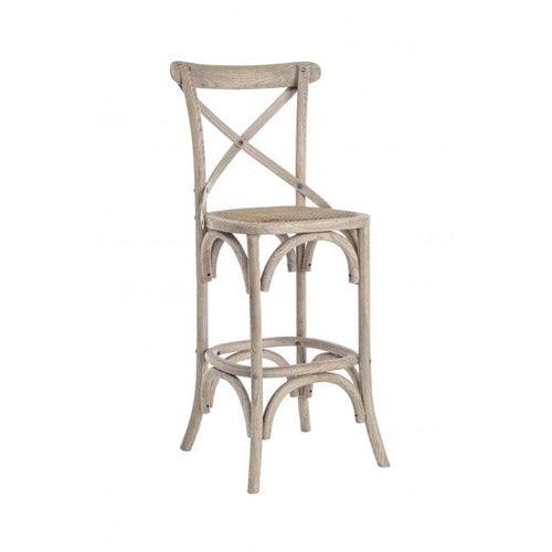 Bizzotto Sgabello da bar in legno e rattan Cross Grigio
