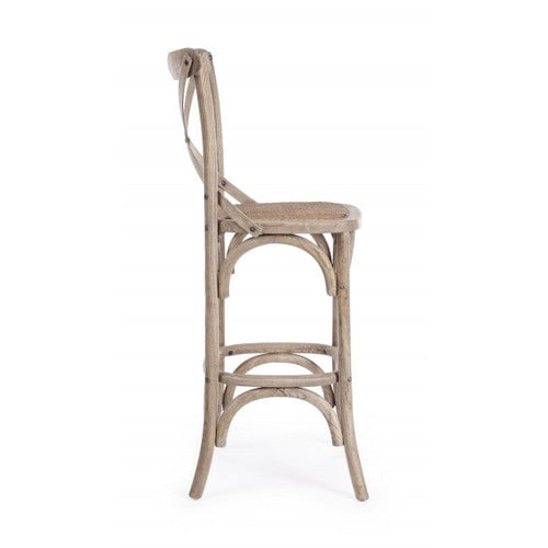 Bizzotto Sgabello da bar in legno e rattan Cross Grigio
